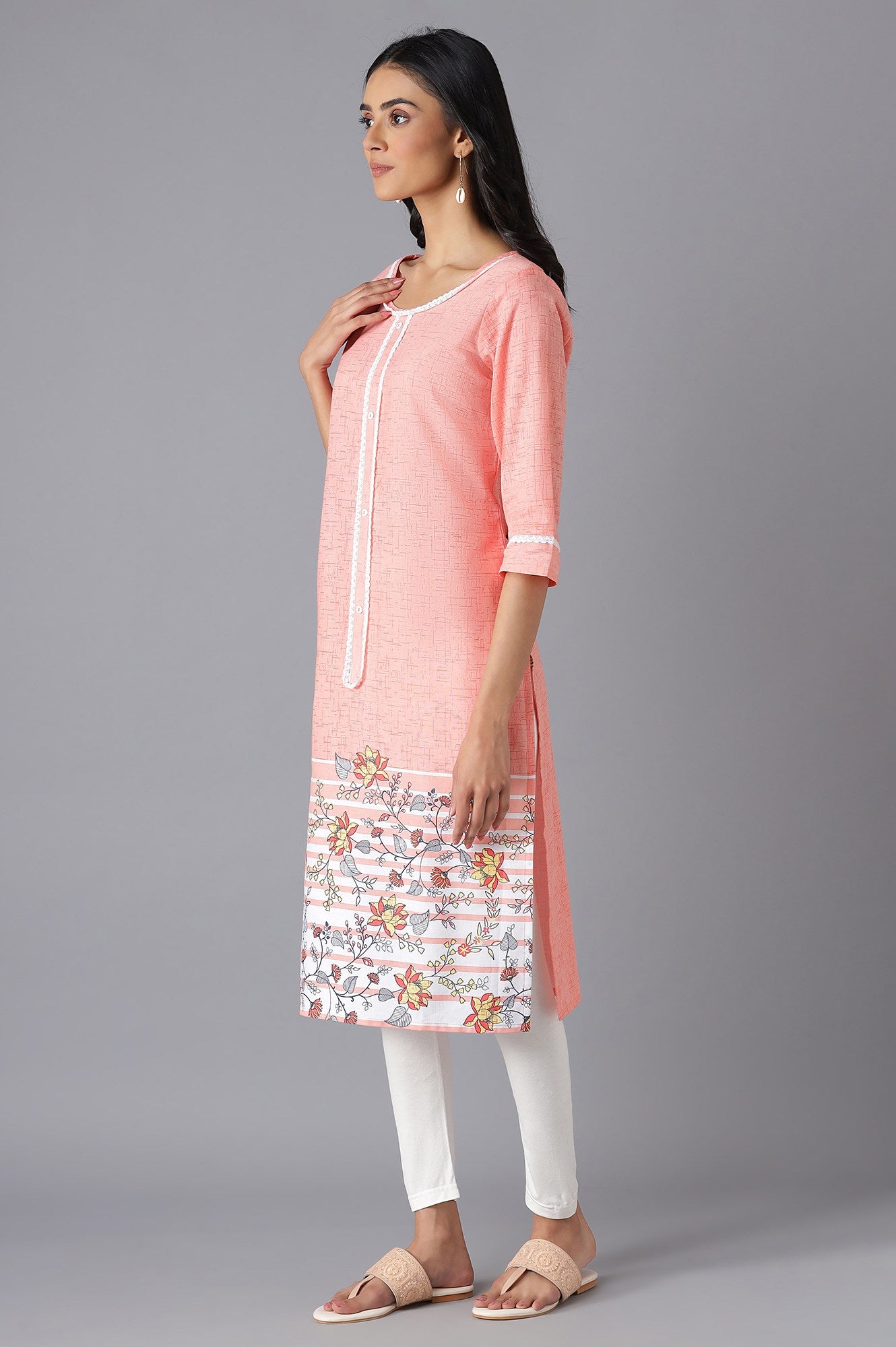 Peach Printed kurta