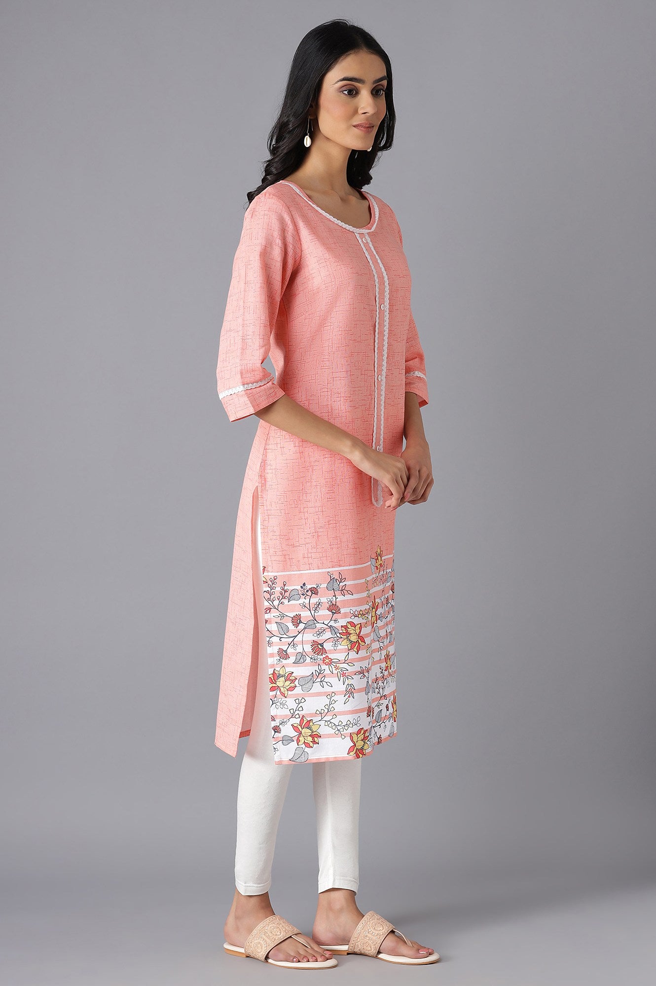 Peach Printed kurta