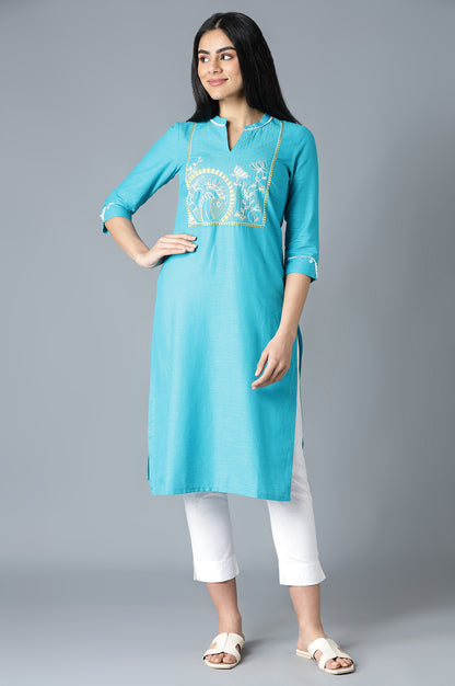 Blue Cotton Printed kurta