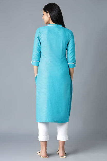 Blue Cotton Printed kurta