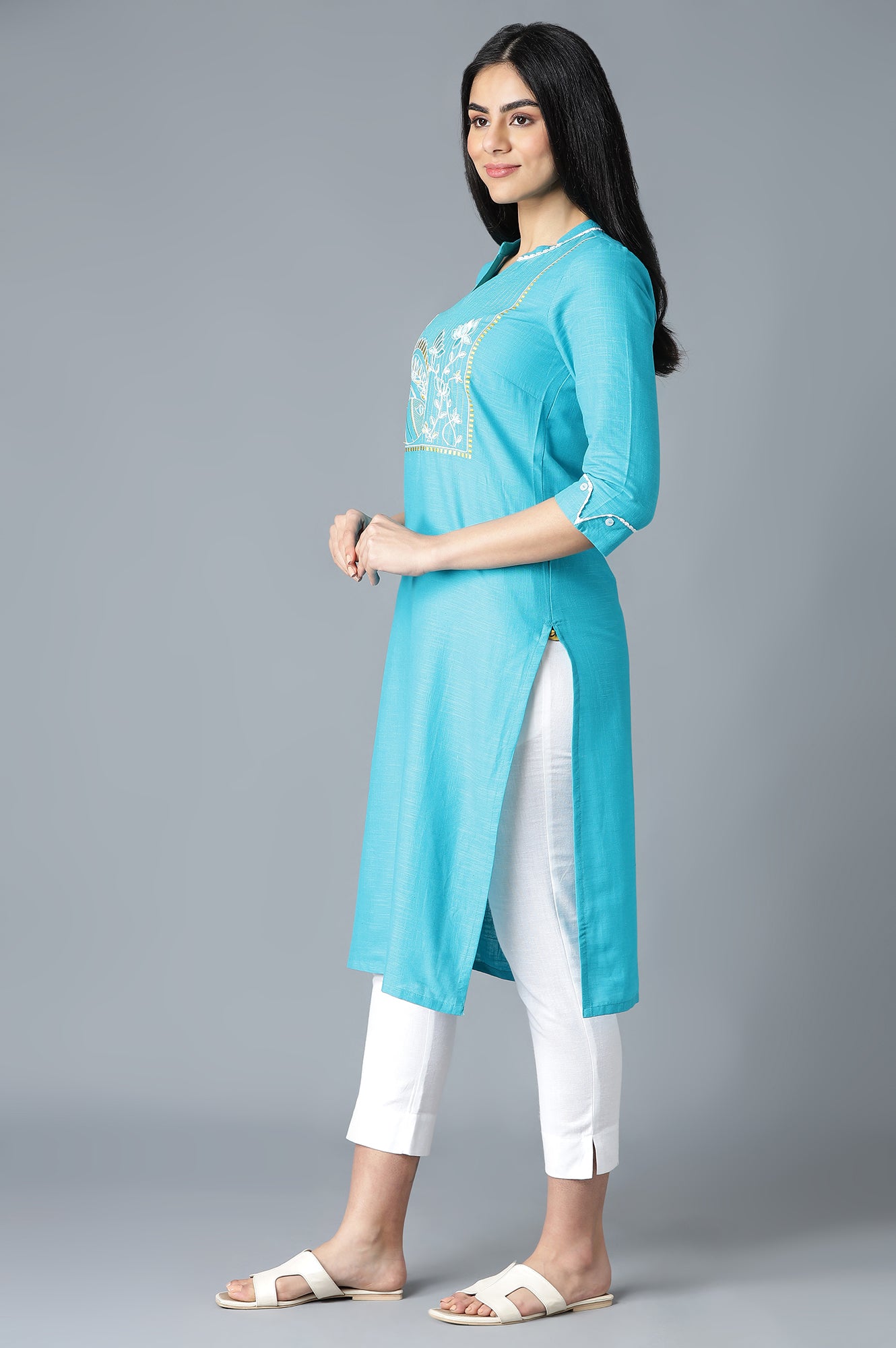 Blue Cotton Printed kurta