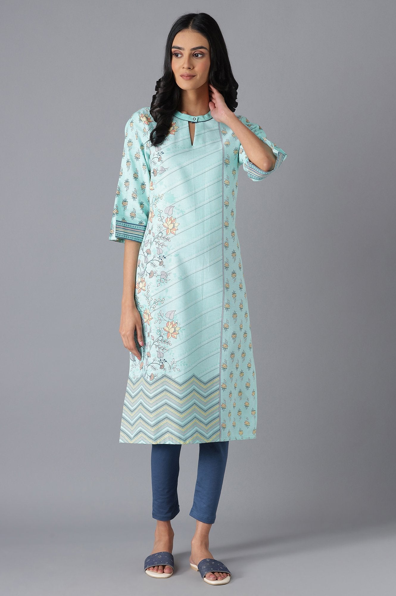 Green Cotton Printed kurta