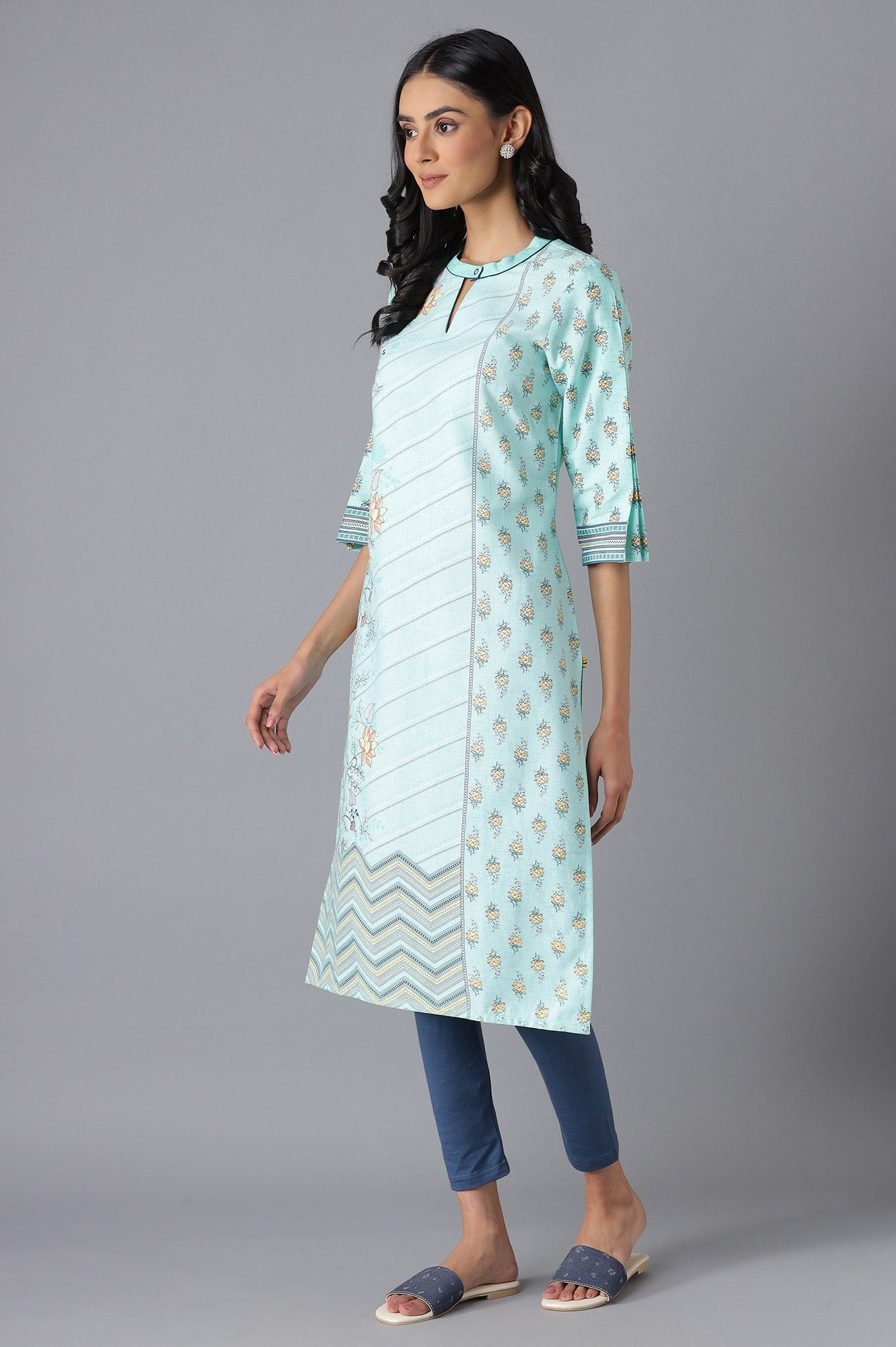 Green Cotton Printed kurta