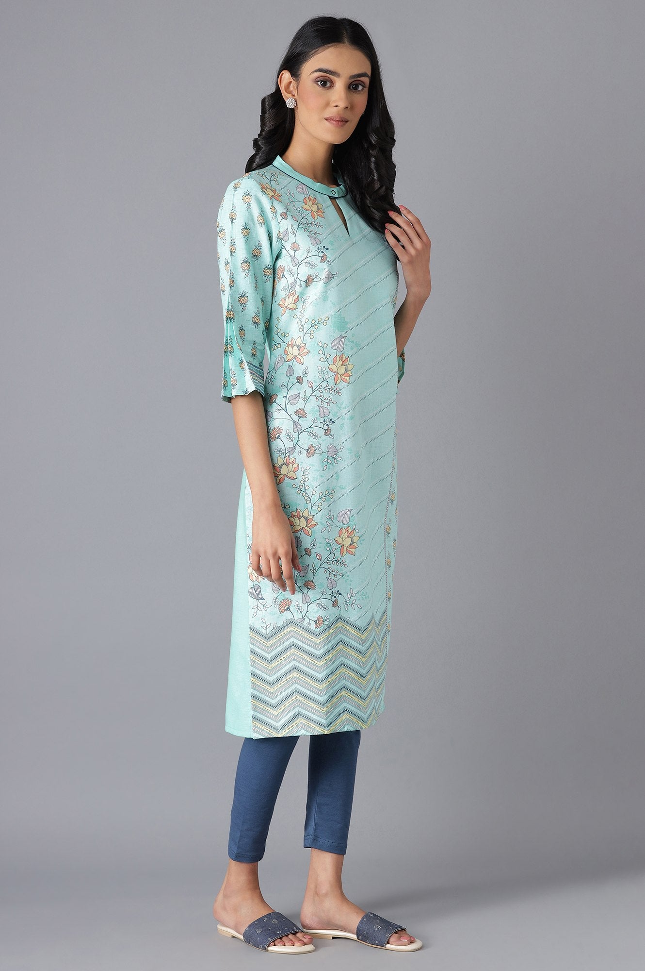 Green Cotton Printed kurta