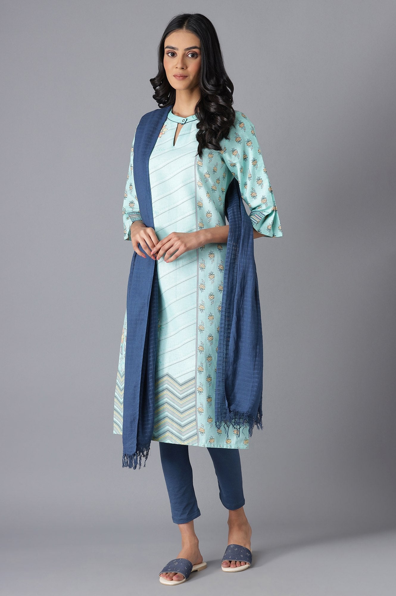 Green Cotton Printed kurta