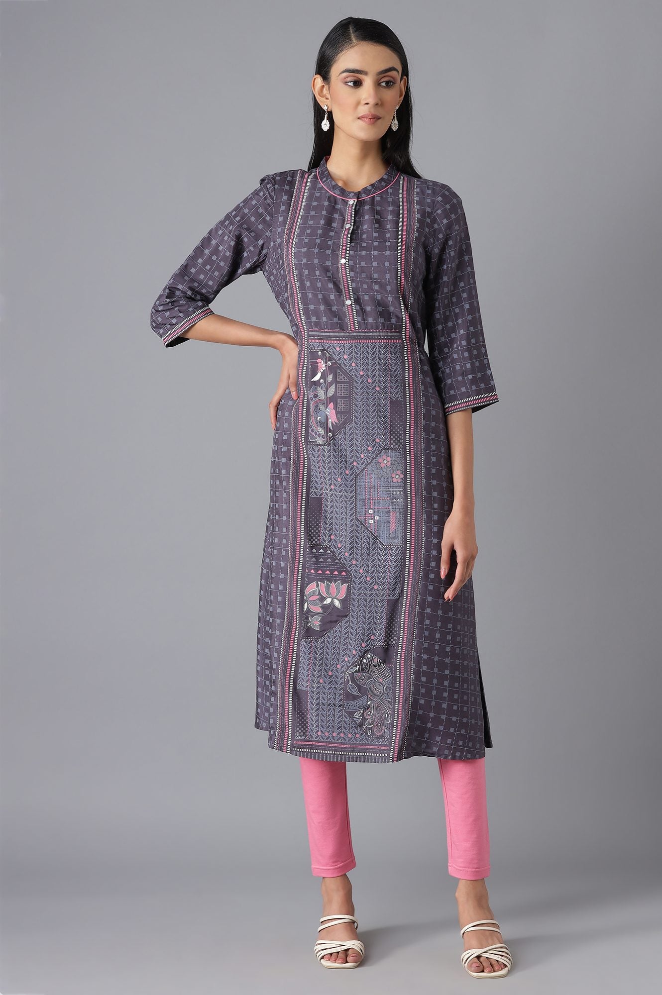 Grey Cotton Printed kurta