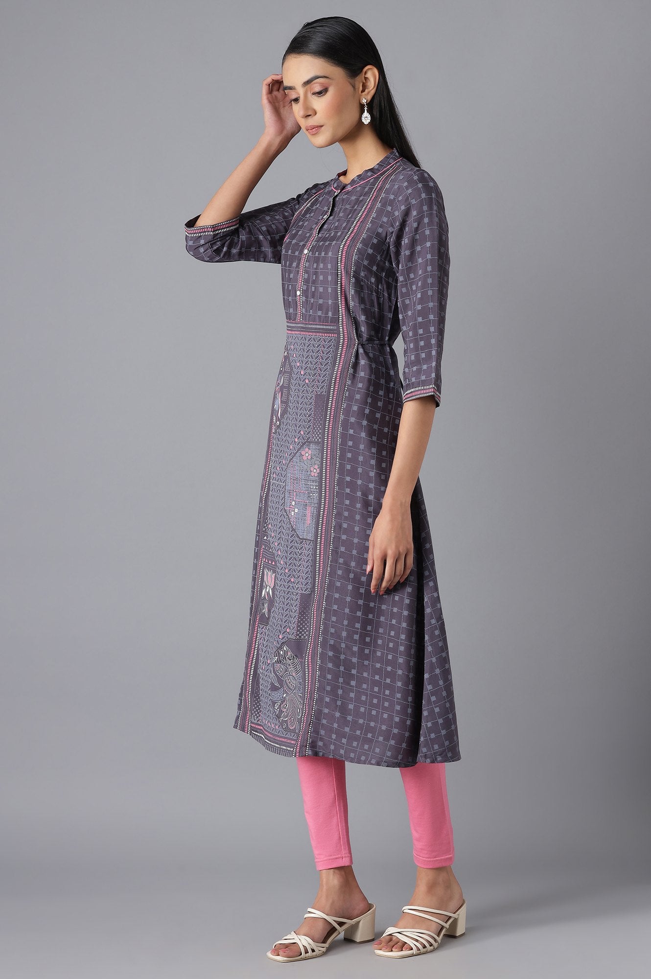 Grey Cotton Printed kurta