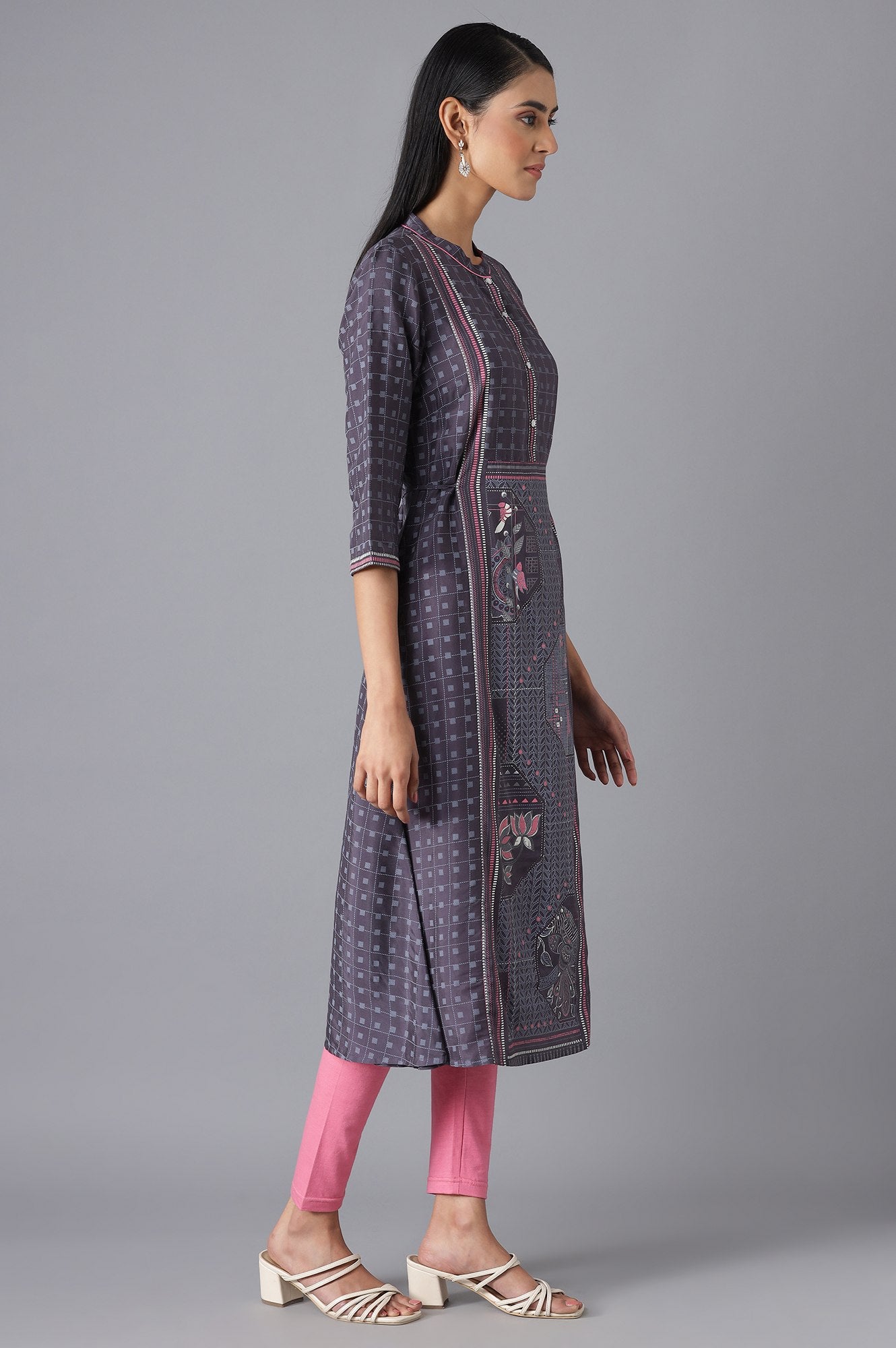 Grey Cotton Printed kurta