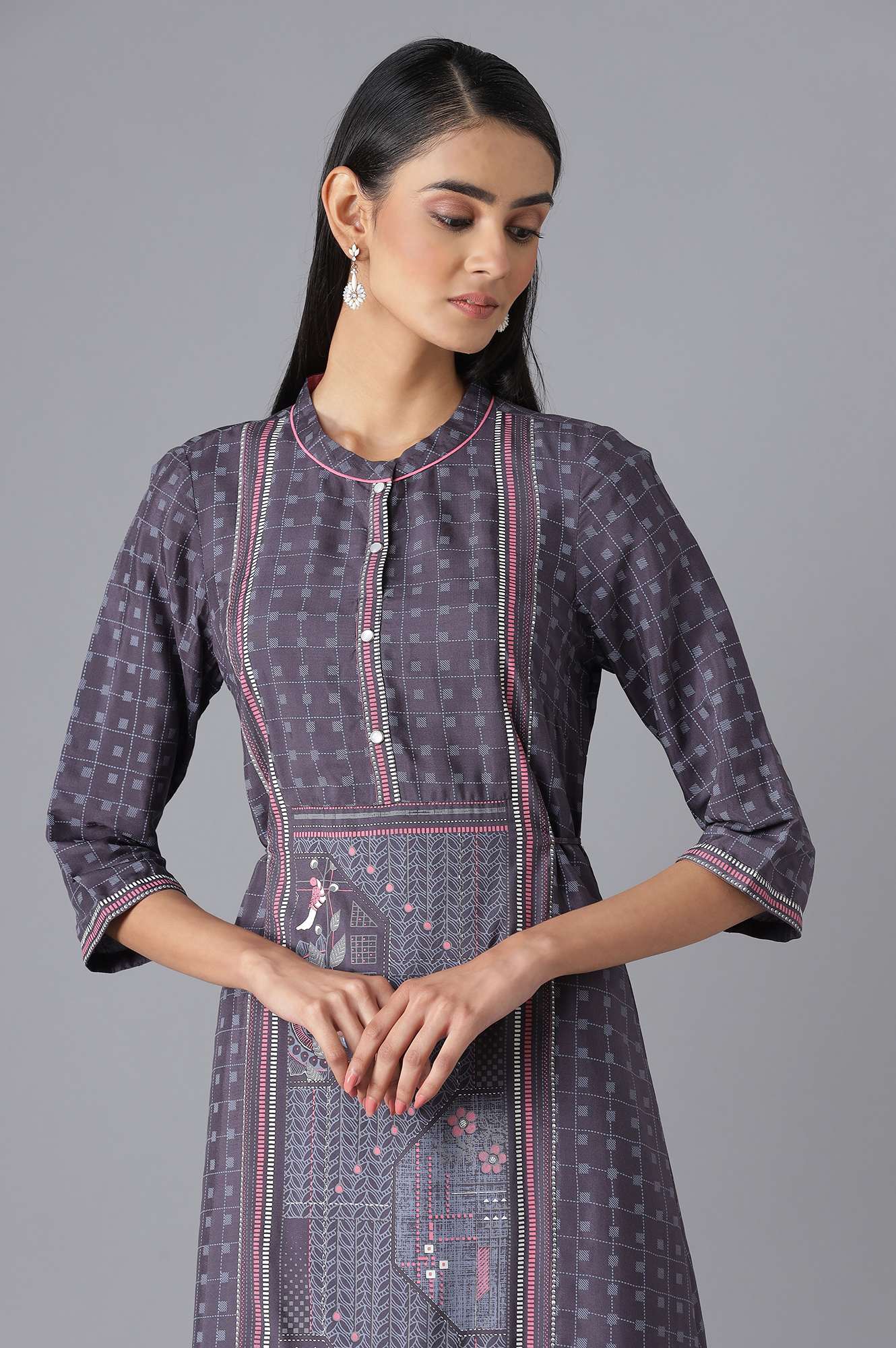 Grey Cotton Printed kurta