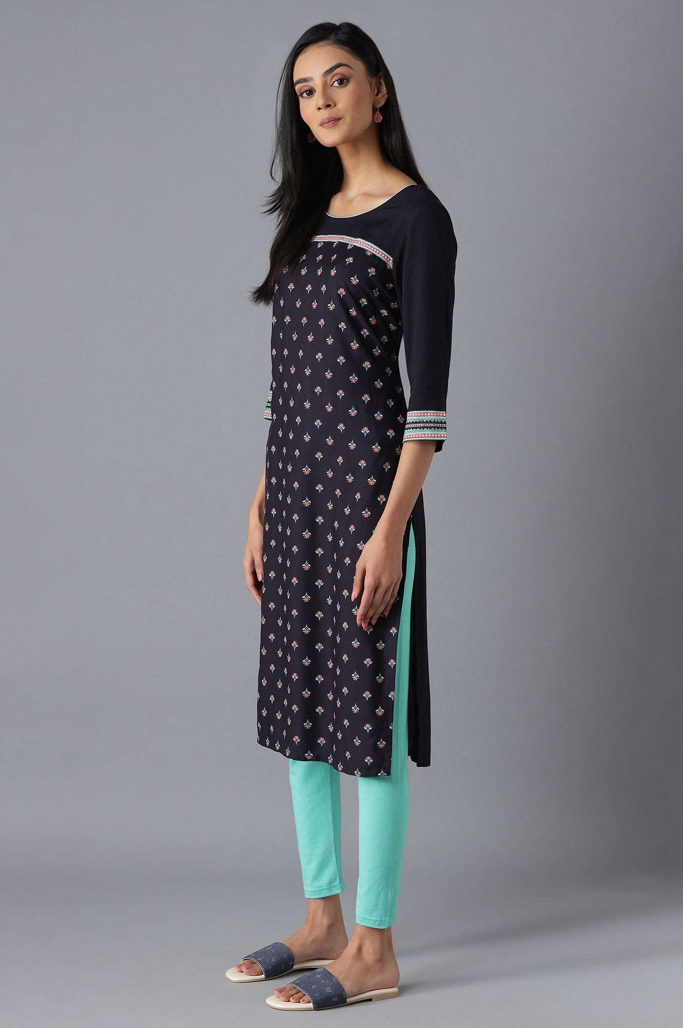 Black Printed kurta