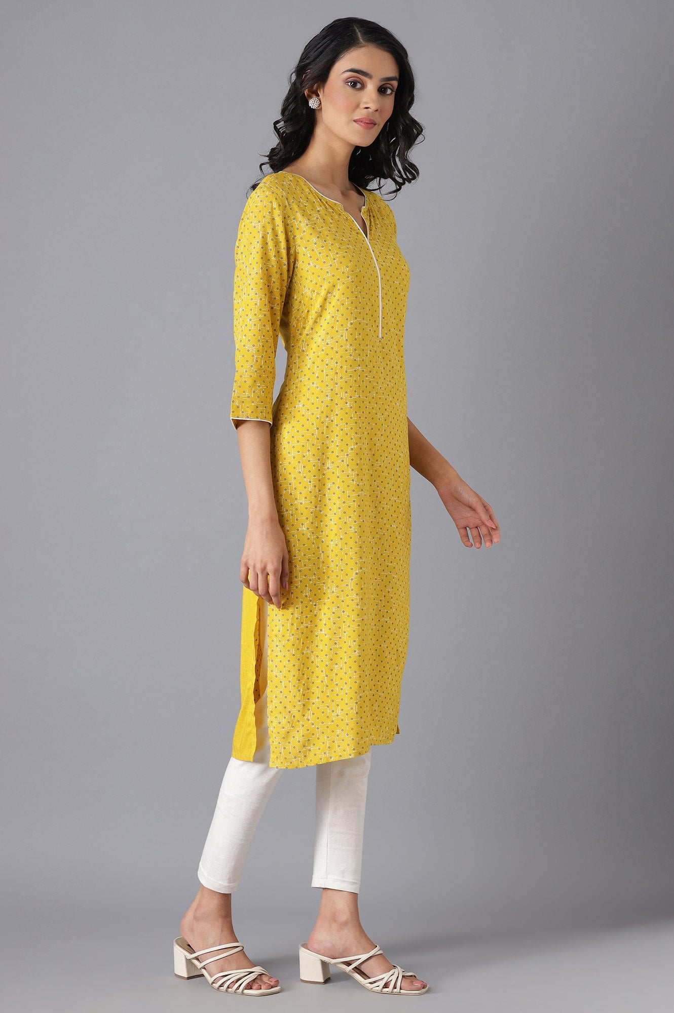 Yellow Printed kurta