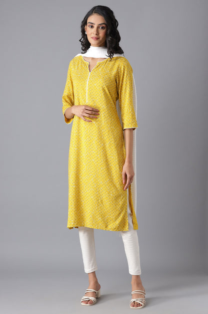 Yellow Printed kurta