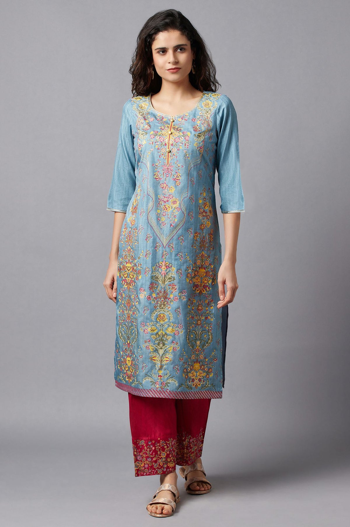 Smoke Blue Festive Ethnic kurta - XS
