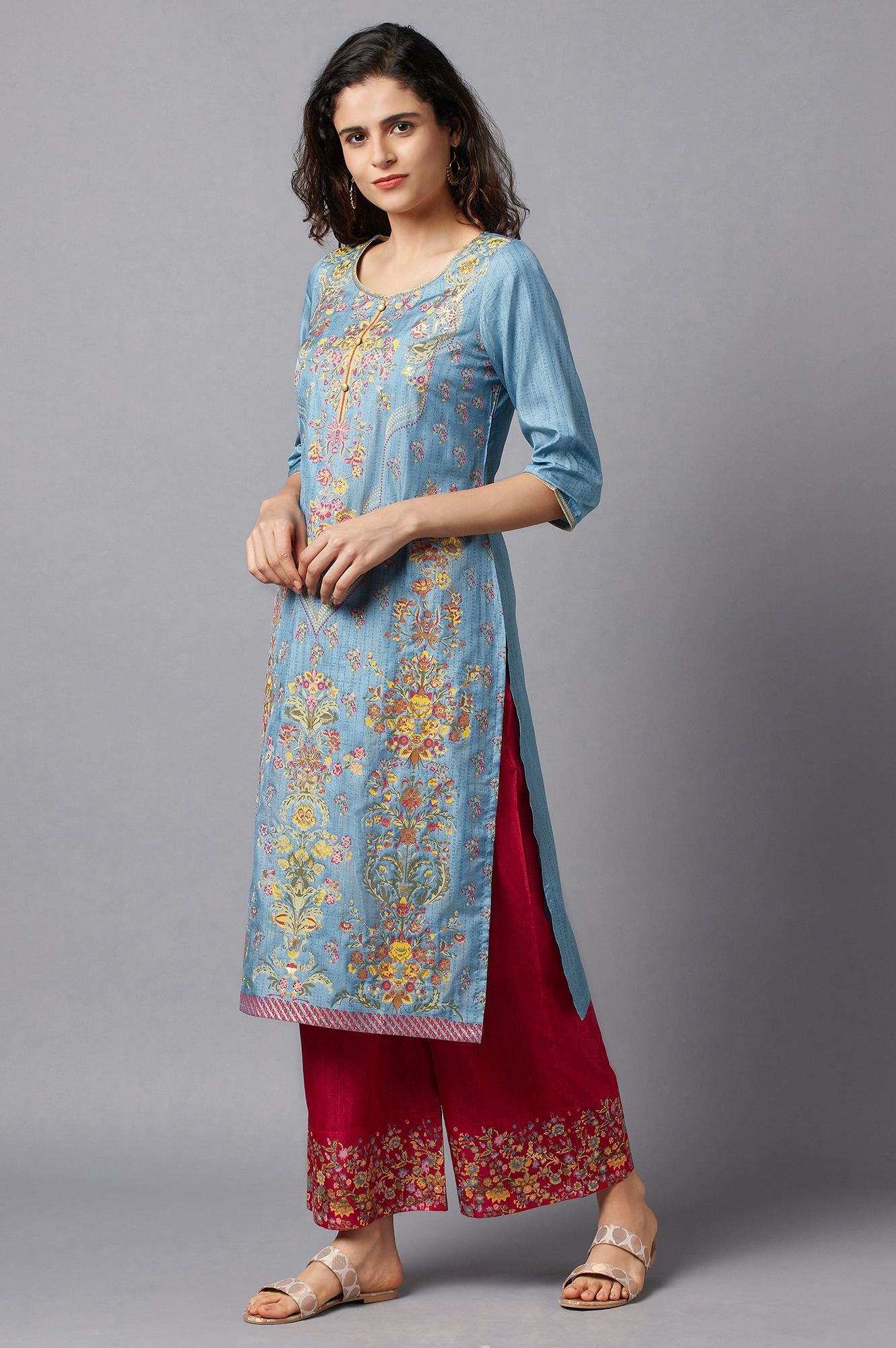 Smoke Blue Festive Ethnic kurta