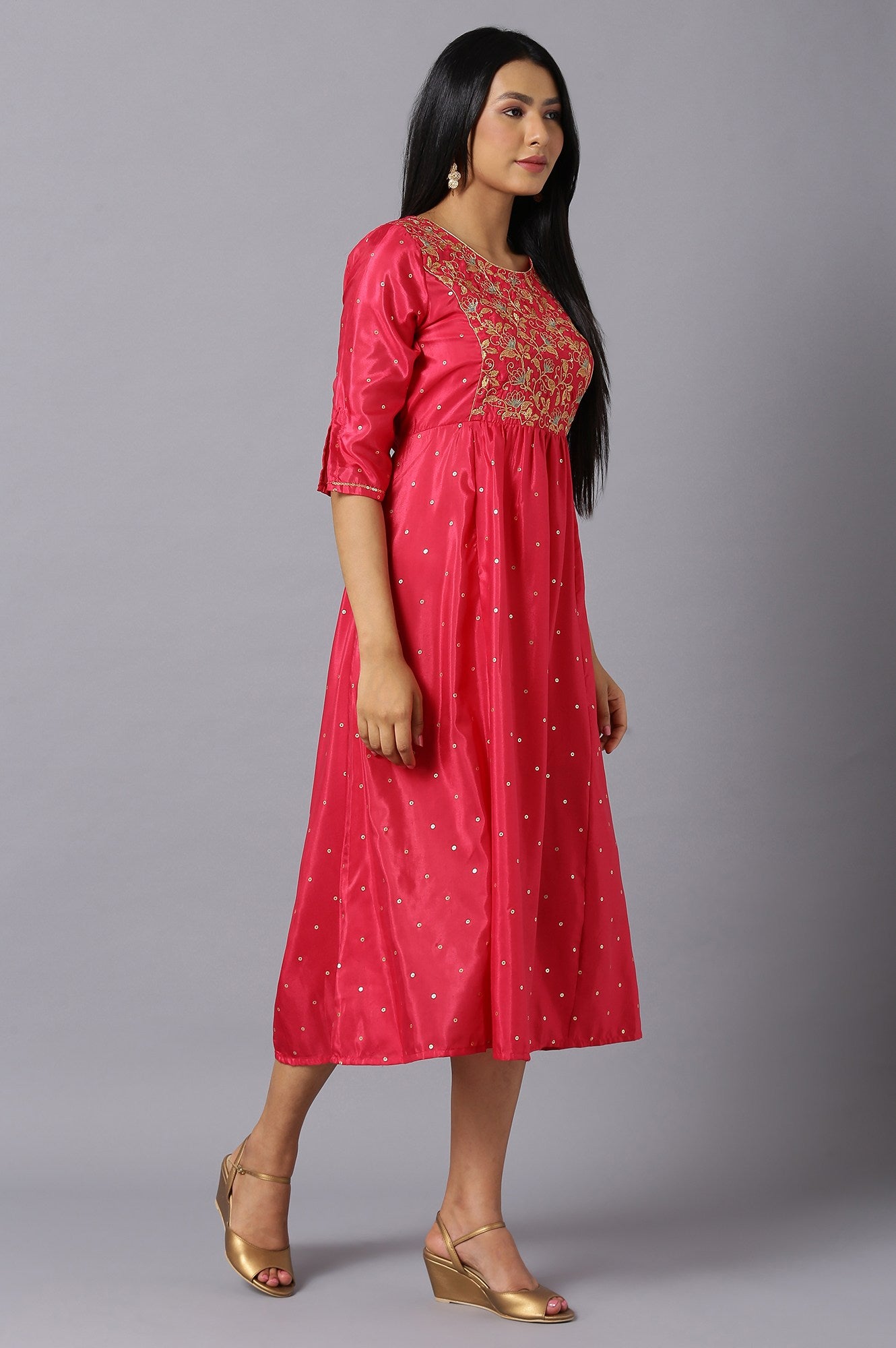 Pink Flared Embroidered kurta