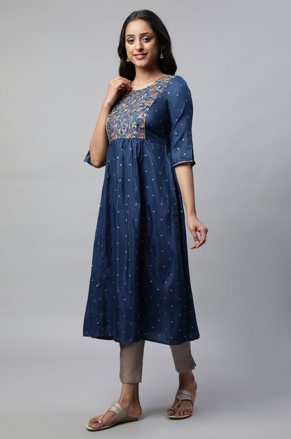 Blue Flared Embroidered kurta