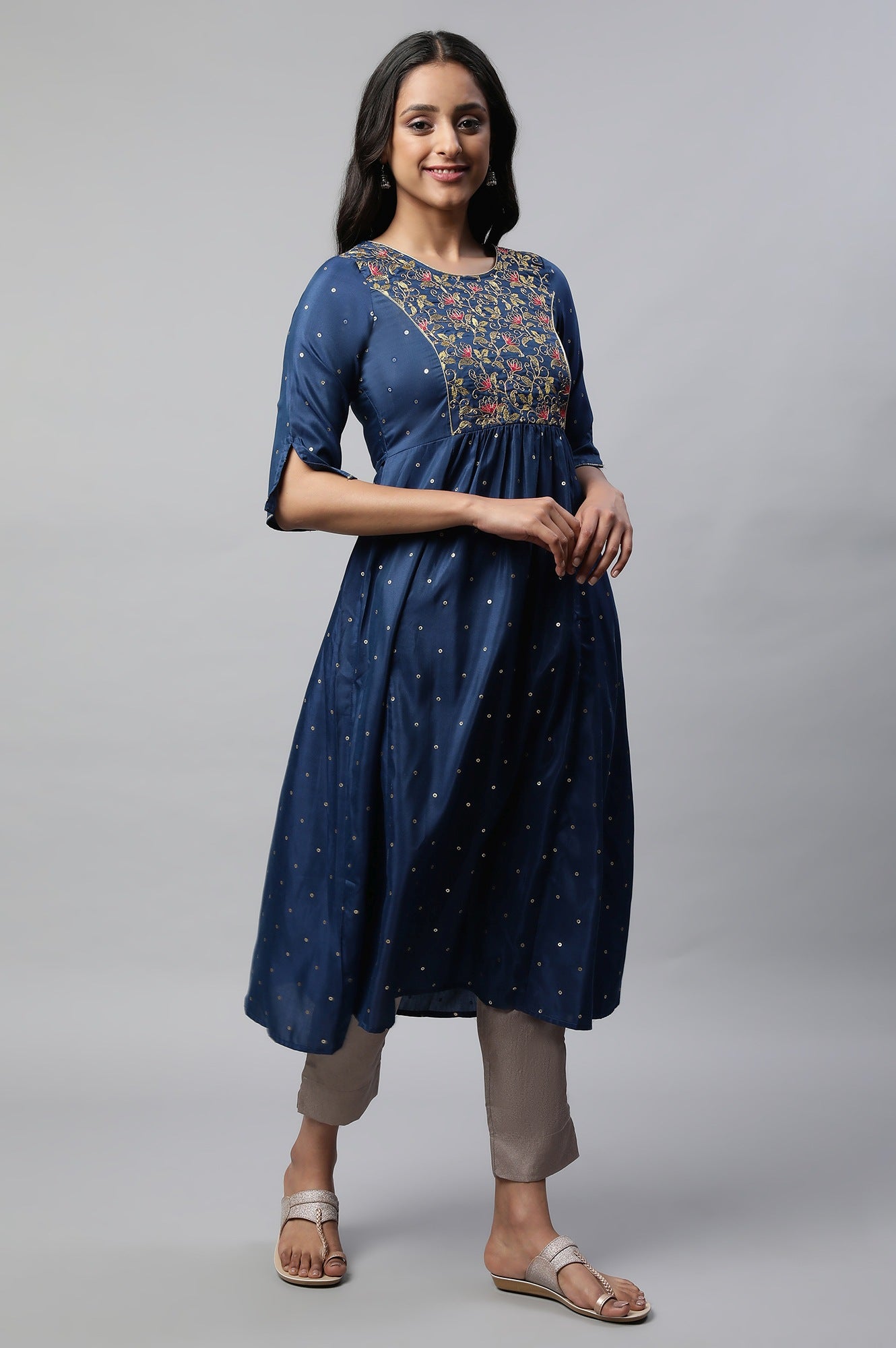 Blue Flared Embroidered kurta