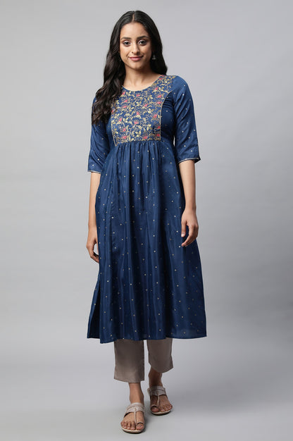 Blue Flared Embroidered kurta