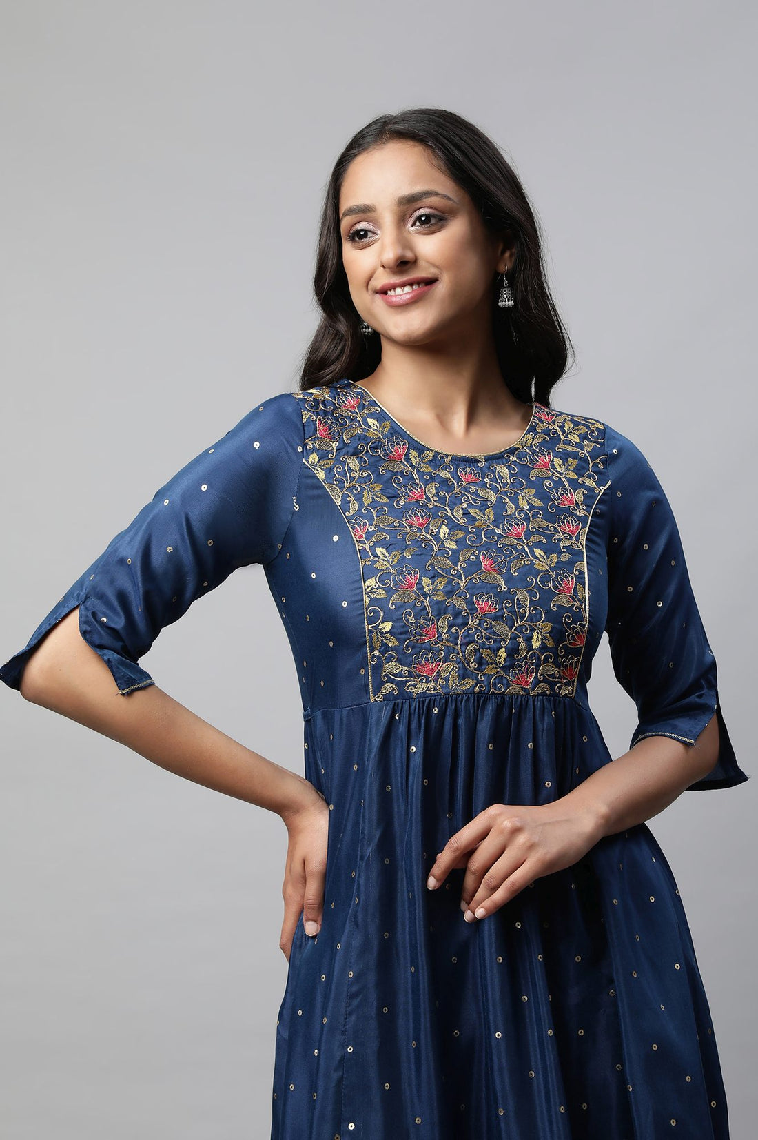 Blue Flared Embroidered kurta