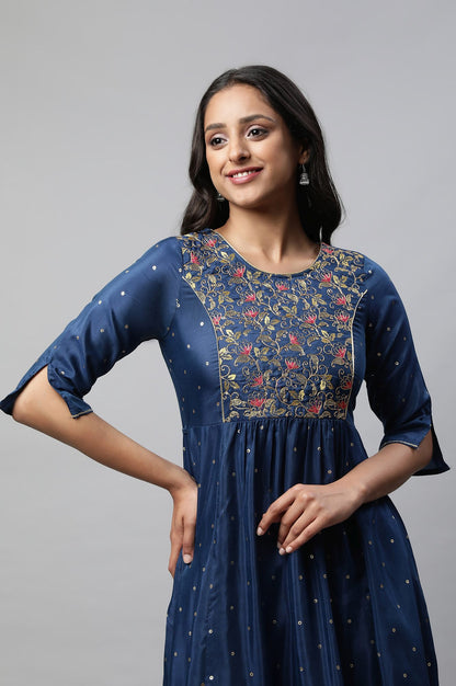 Blue Flared Embroidered kurta