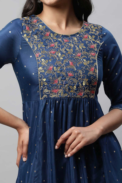 Blue Flared Embroidered kurta