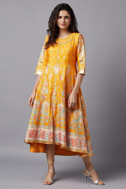 Orange Flared Embroidered kurta