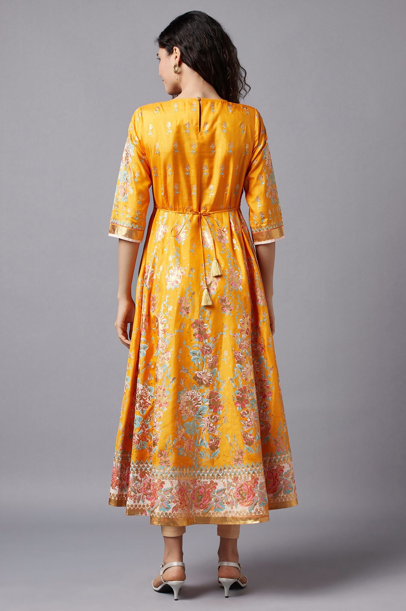 Orange Flared Embroidered kurta