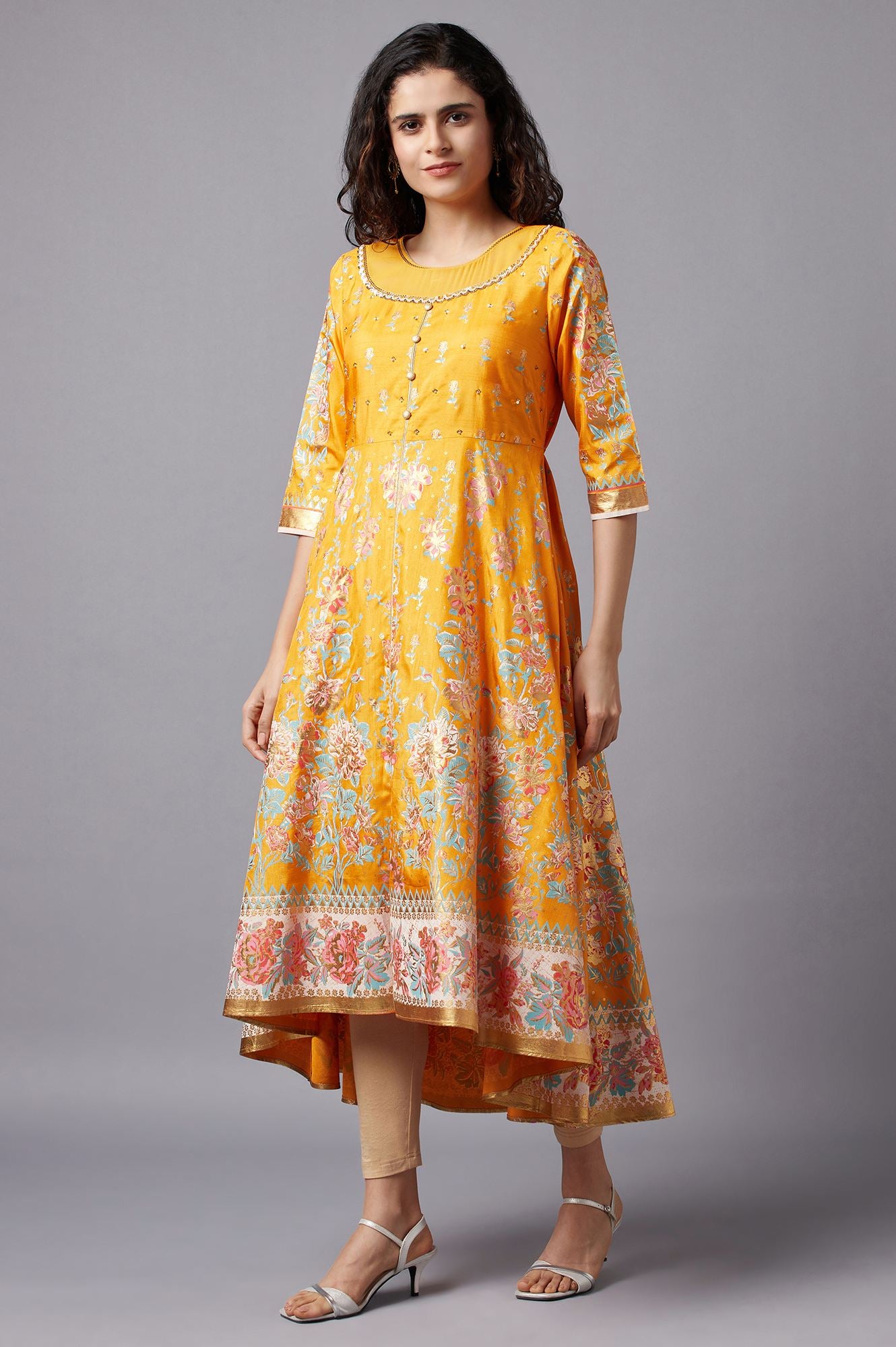 Orange Flared Embroidered kurta