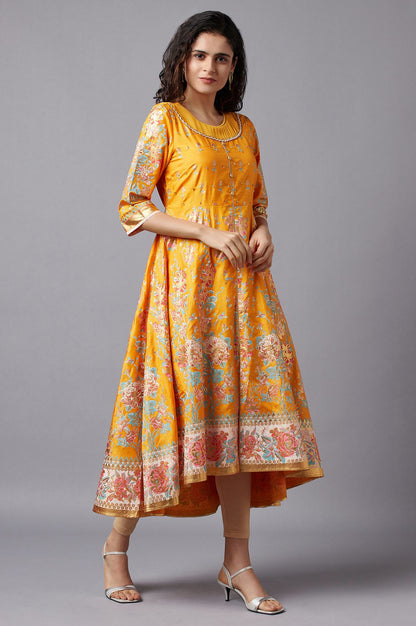 Orange Flared Embroidered kurta