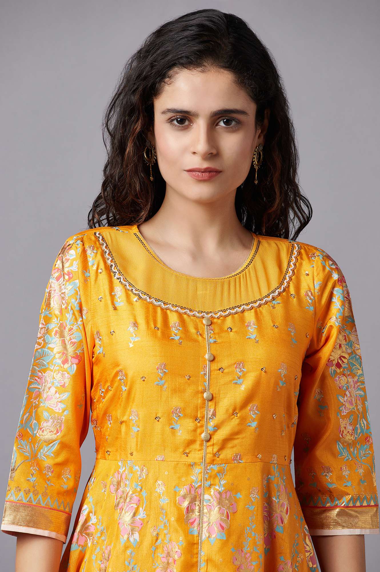 Orange Flared Embroidered kurta