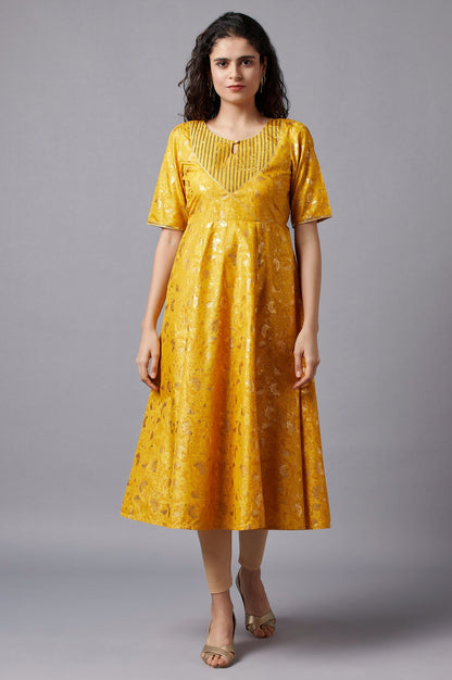 Yellow Flared Embroidered kurta