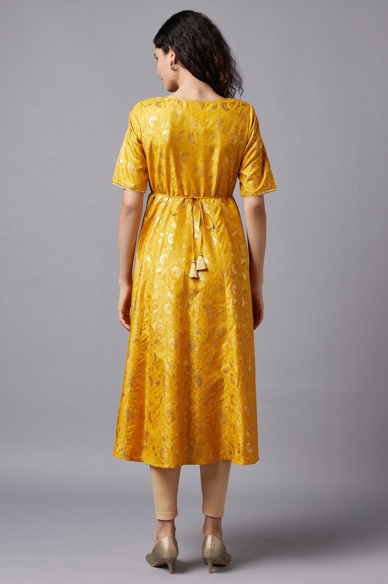 Yellow Flared Embroidered kurta