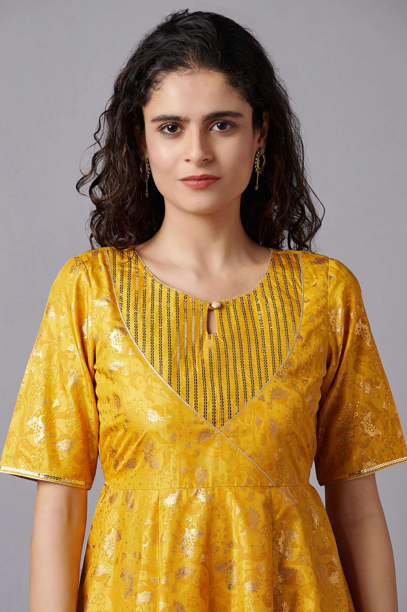 Yellow Flared Embroidered kurta