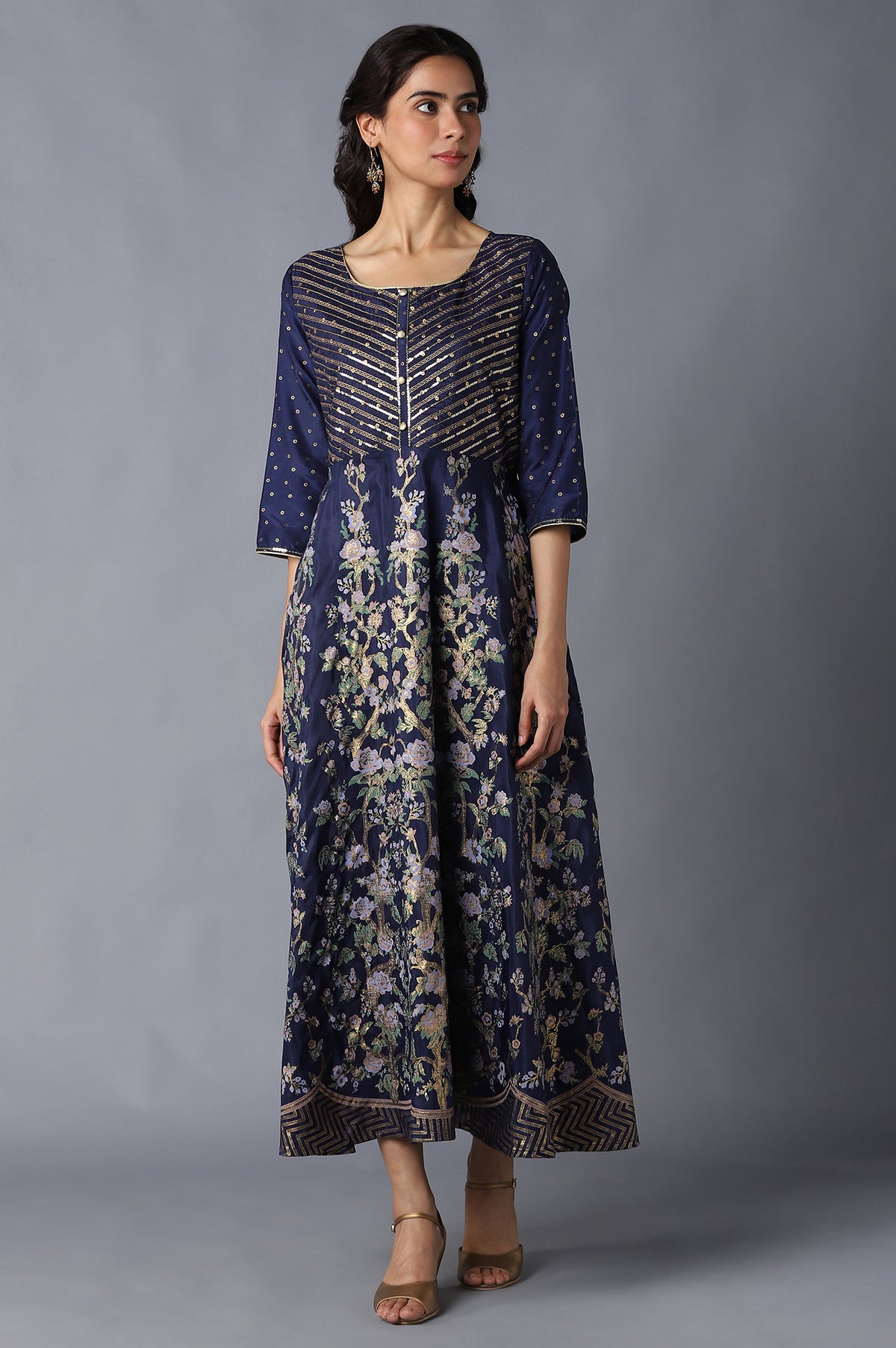 Blue Printed Flared kurta - XS