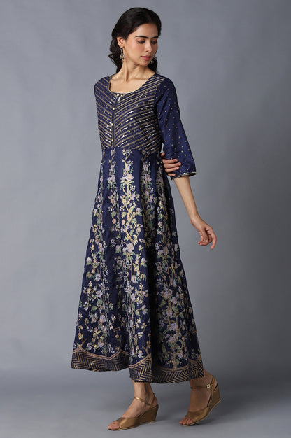 Blue Printed Flared kurta