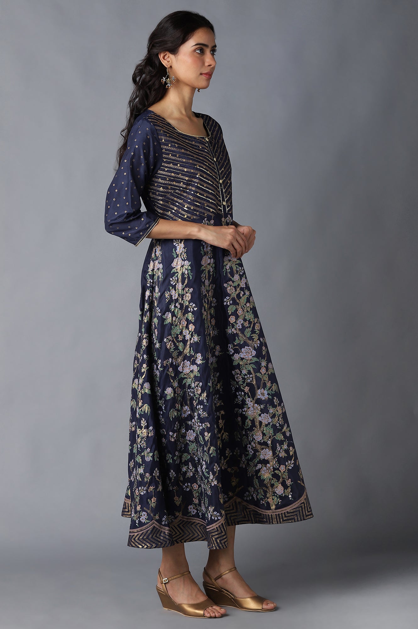 Blue Printed Flared kurta