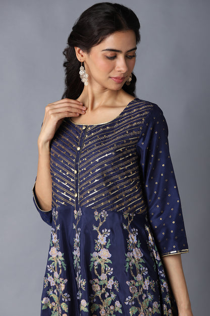 Blue Printed Flared kurta