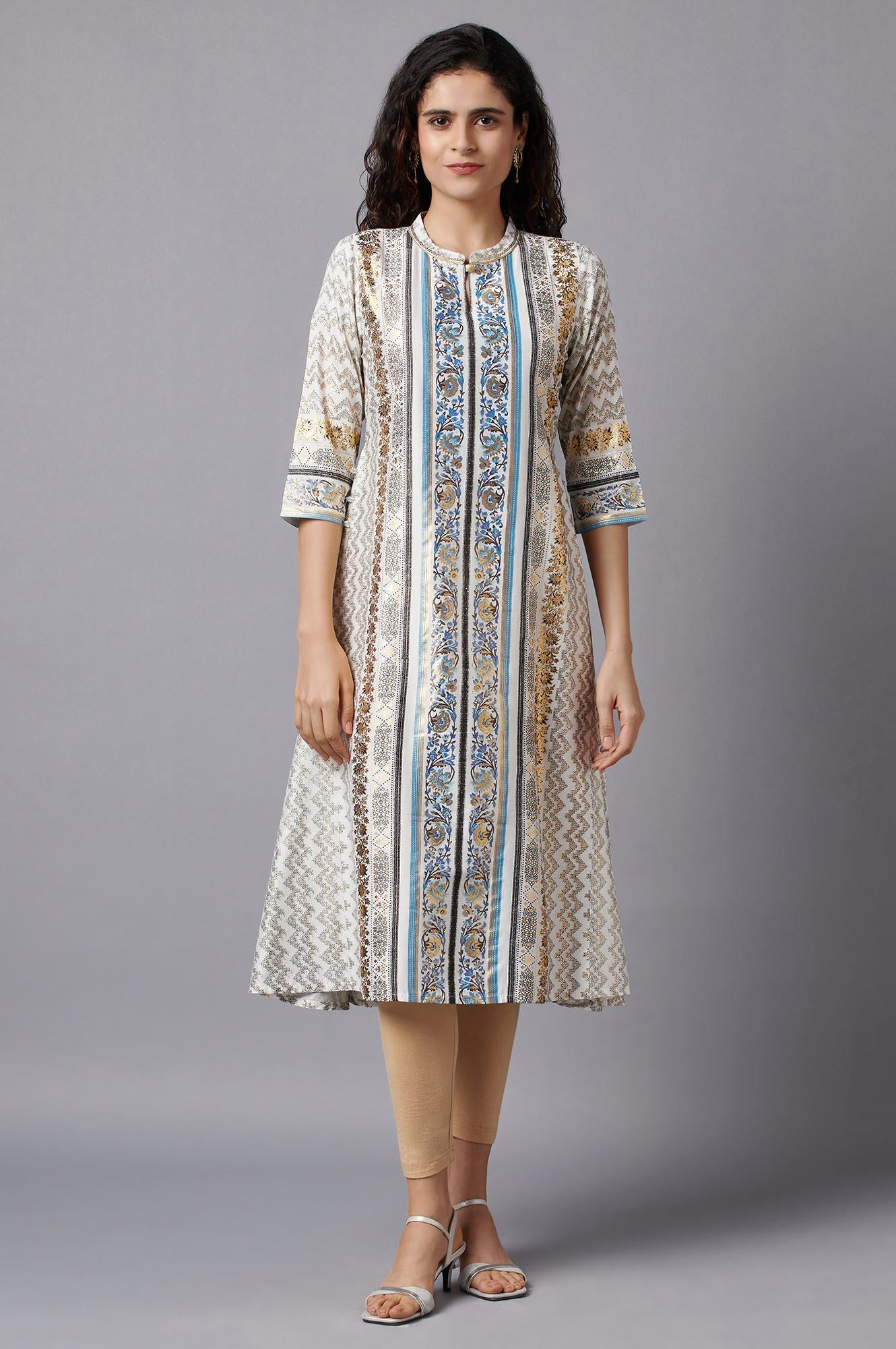 White Floral Print Ethnic kurta