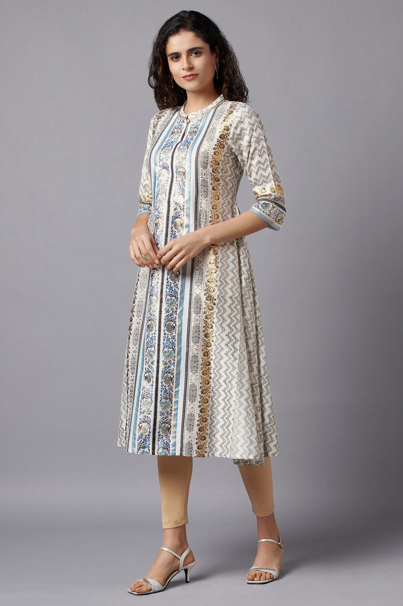 White Floral Print Ethnic kurta