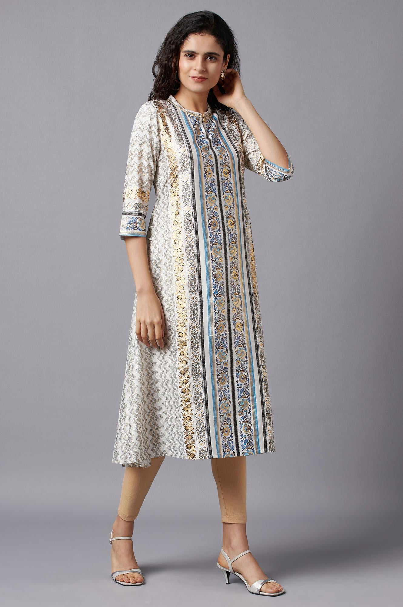 White Floral Print Ethnic kurta