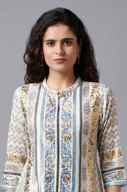 White Floral Print Ethnic kurta