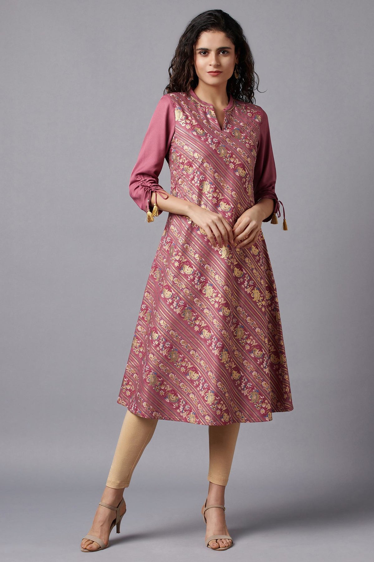 Mauve Flared Embroidered kurta - XS