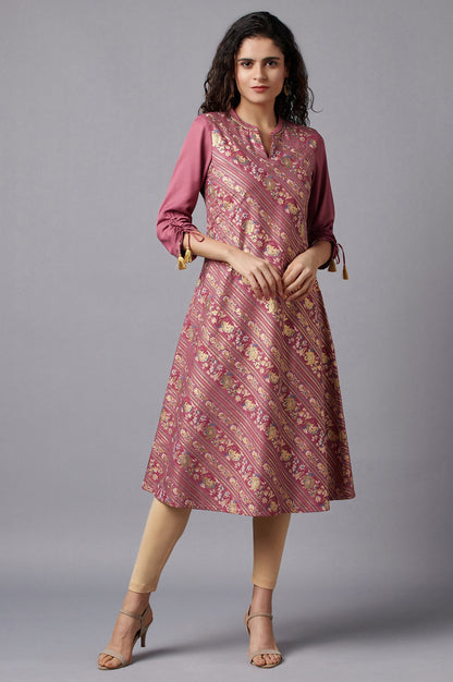 Mauve Flared Embroidered kurta