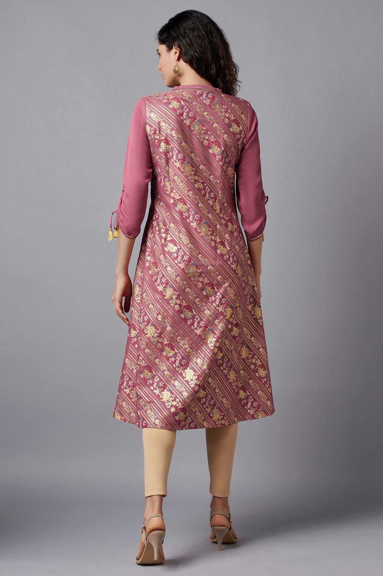 Mauve Flared Embroidered kurta