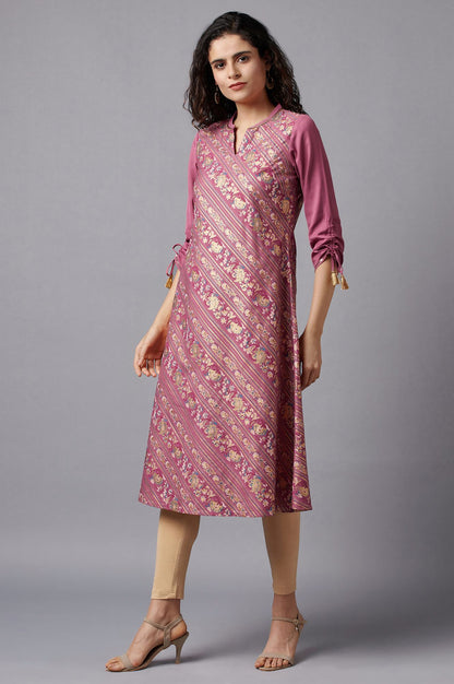 Mauve Flared Embroidered kurta