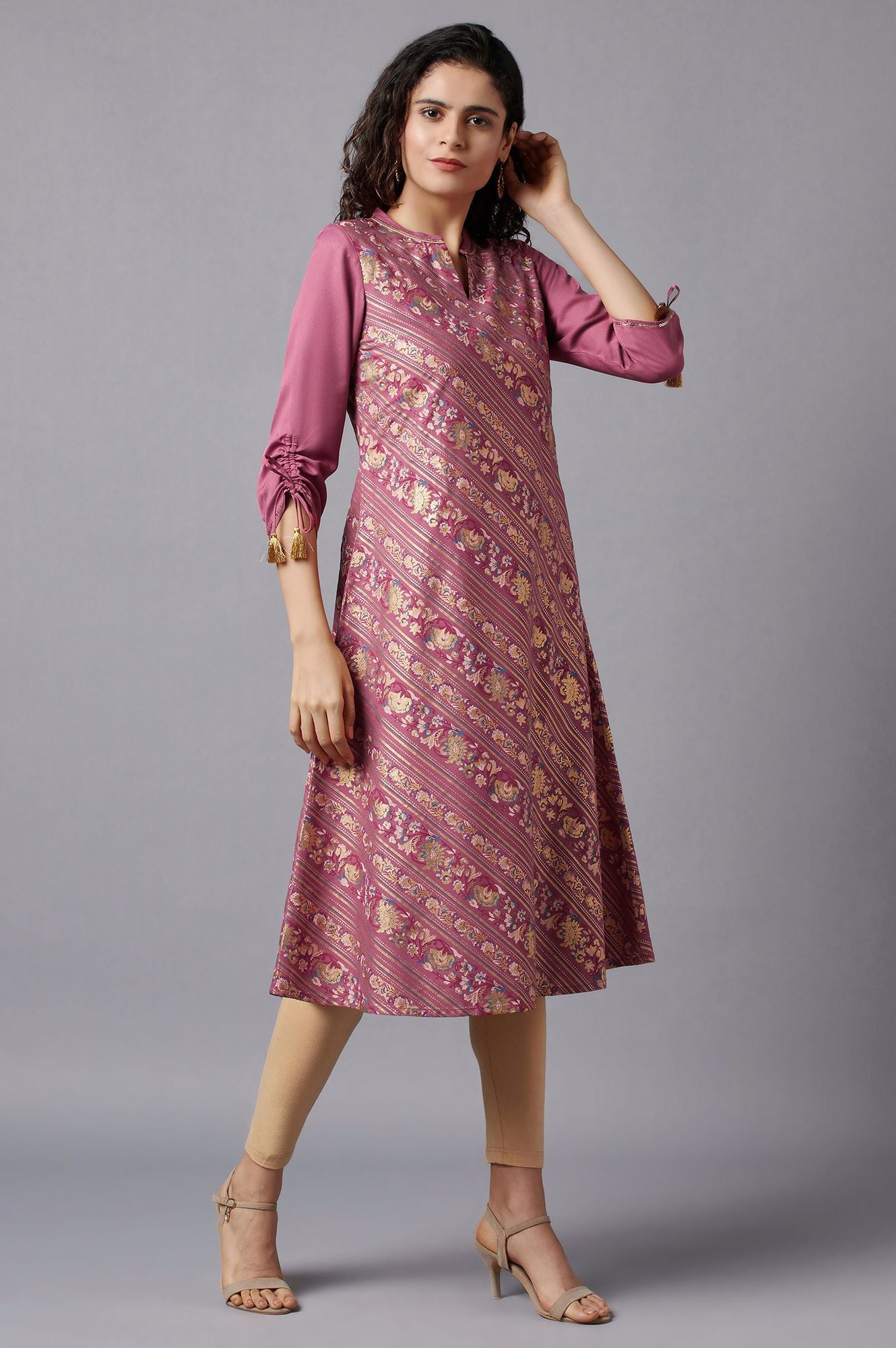 Mauve Flared Embroidered kurta