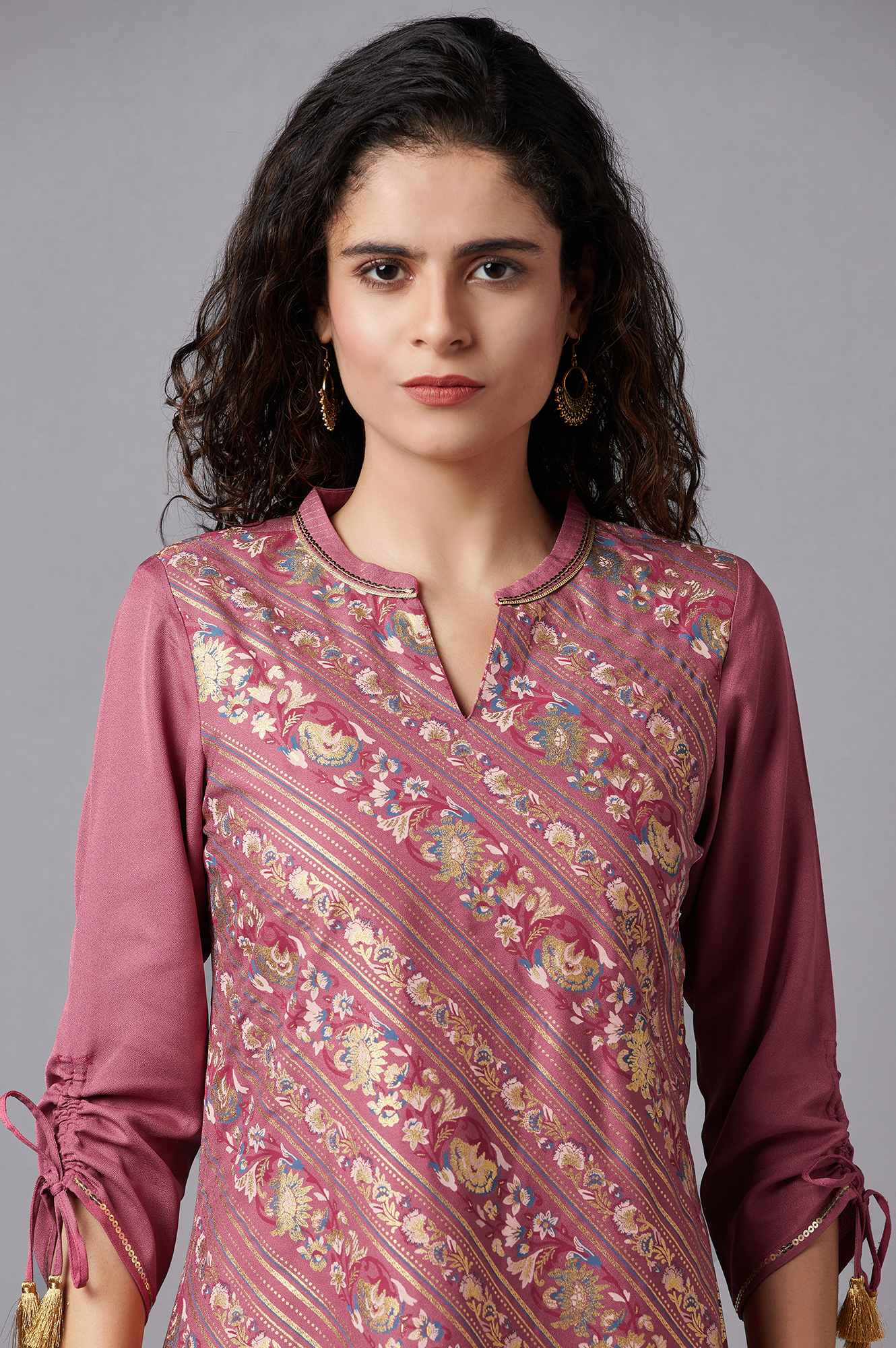 Mauve Flared Embroidered kurta