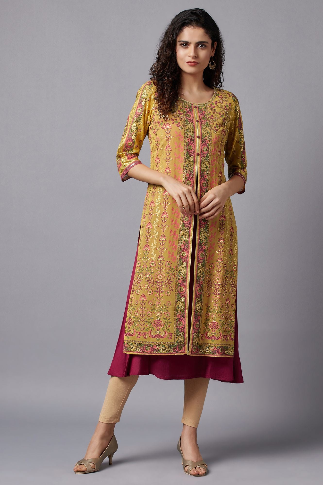 Yellow Flared Embroidered kurta