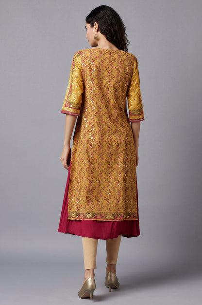 Yellow Flared Embroidered kurta