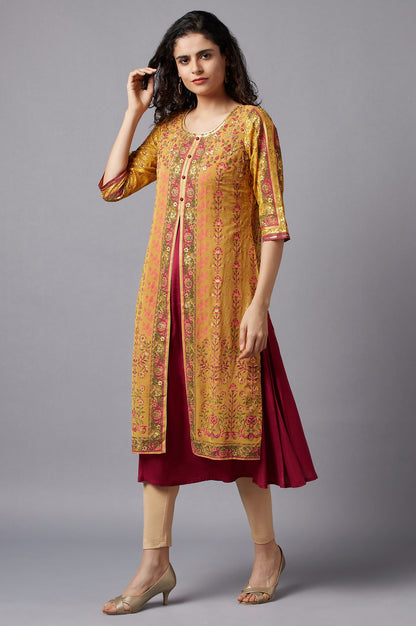 Yellow Flared Embroidered kurta